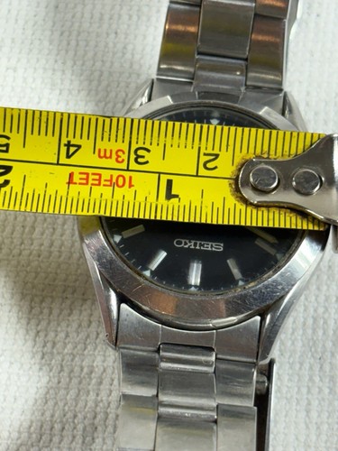 Reloj Seiko Hombre 37mm Esfera Negra Acero Inoxidable Día Fecha Redondo 7N43-9070 No Prueba - Imagen 12 de 14