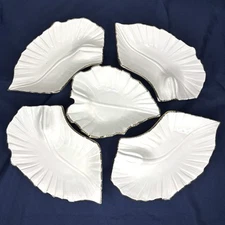 MCM Mid-Century Modern California Pottery Leaf Shaped Serving Dishes White Gold