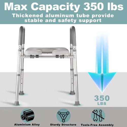 Toilettensitzerhöhung für Senioren mit Griffen 350 Pfund Schwerlast Toilettenerhöhung Ad... - Bild 4 von 6