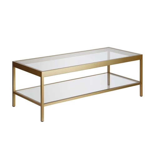 45" Wide Rectangular Rectangular Coffee Table in Brass, Modern Rectangular Co...