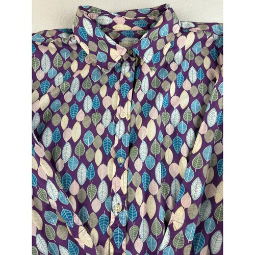 Talbots Womens XL Button Down Shirt Purple Leaf Print Long Sleeve 100% Cotton - Picture 3 of 8
