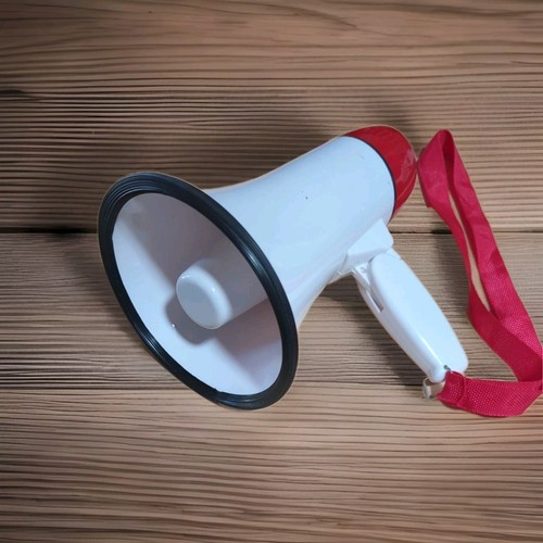 2 Stück weiß und rot Megaphon Bullhorn mit Mikrofon und Alarm SOUND VERSTÄRKER - Bild 6 von 6
