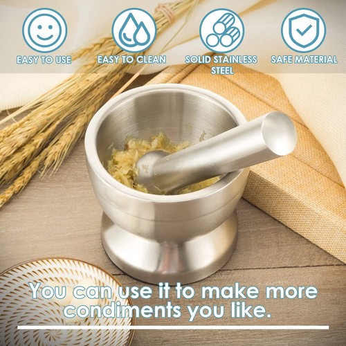 KEISSCO Stainless Steel Mortar and Pestle Set Spices Grinder Pill Crusher with S - Picture 9 of 9
