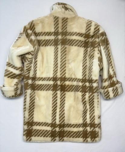 DONNYBROOK Coat Plaid Jacket M Faux Fur USA label Satin lined Cream/Tan - Picture 6 of 11