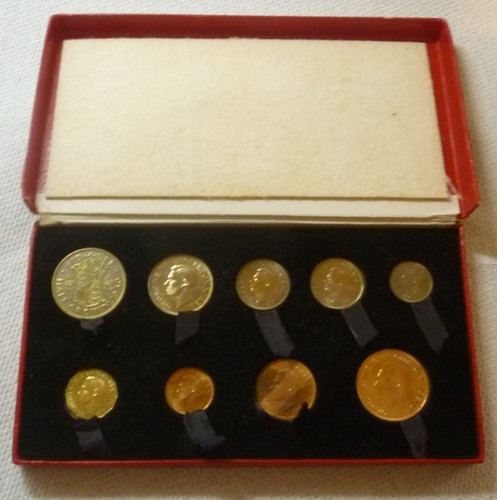 1950 GREAT BRITAIN UK - OFFICIAL PROOF SET (9) - GEORGE VI - ORIG. RED BOX -RARE - Picture 1 of 14