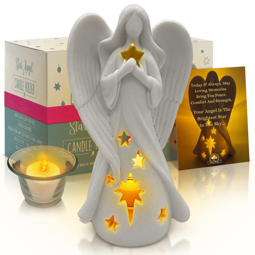 Memorial Gifts - Star Angel Figurines Tealight Candle Holder, Sympathy Gifts ...