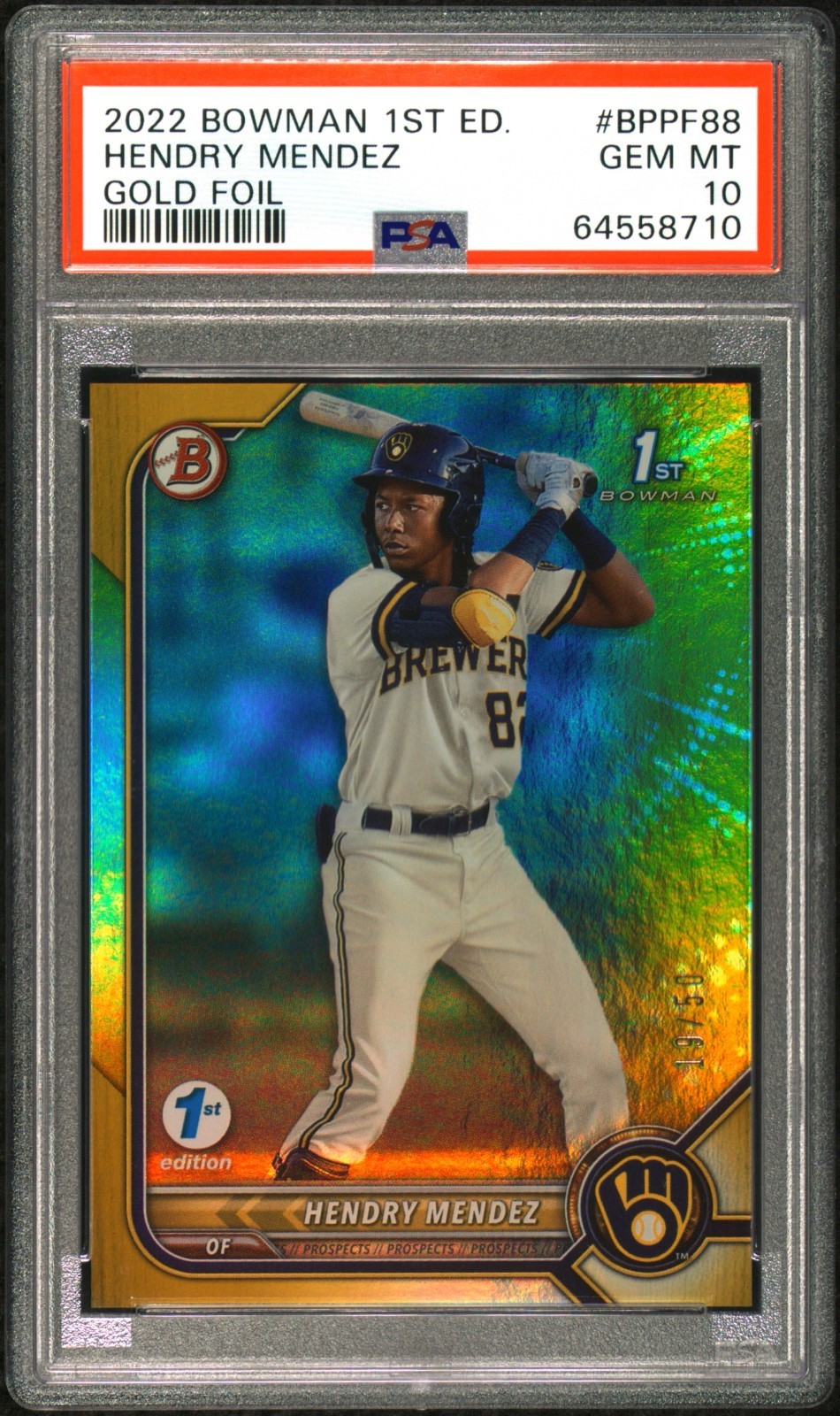 2022 1st Bowman 1st Edition GOLD Foil RC Hendry Mendez #BPPF88 PSA 10! Twins /50