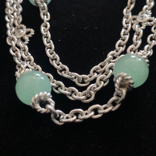 Judith Ripka Sterling Silver Jade Three Row Chain Necklace 20" Adjustable Elegan - Picture 4 of 10