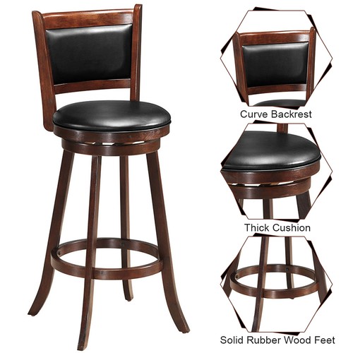 Costway 2 PCS 29" Swivel Bar Stool Wood Counter Height Dining Chair Espresso - Picture 5 of 6