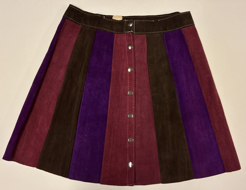 Vintage 70’s Multicolor Suede Mini Skirt Hippie Boho 26" waist