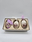 3 Handpainted Vintage Floral Ceramic Eggs Decorated With Ribbon to Hang