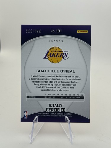 2024-2025 Totally Certified Shaquille O’Neal Purple And Gold Color Match SP /299 - Picture 2 of 2