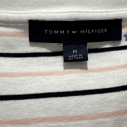 Tommy Hilfiger top donna M rosa navy a righe scollo a V manica corta 100% cotone - Foto 12 di 12