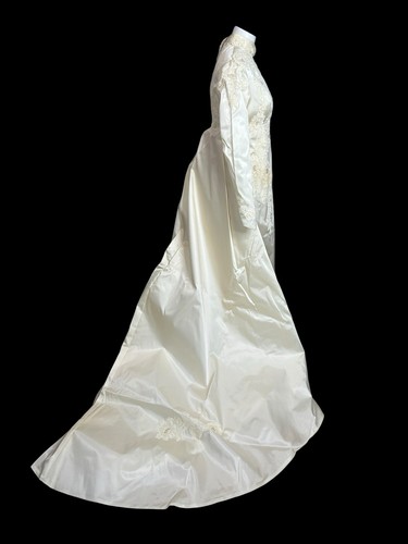 Vintage 60’s Handmade Wedding Dress Gown 2 Pc Train Attaches, Modest Sz Petite - Picture 4 of 13