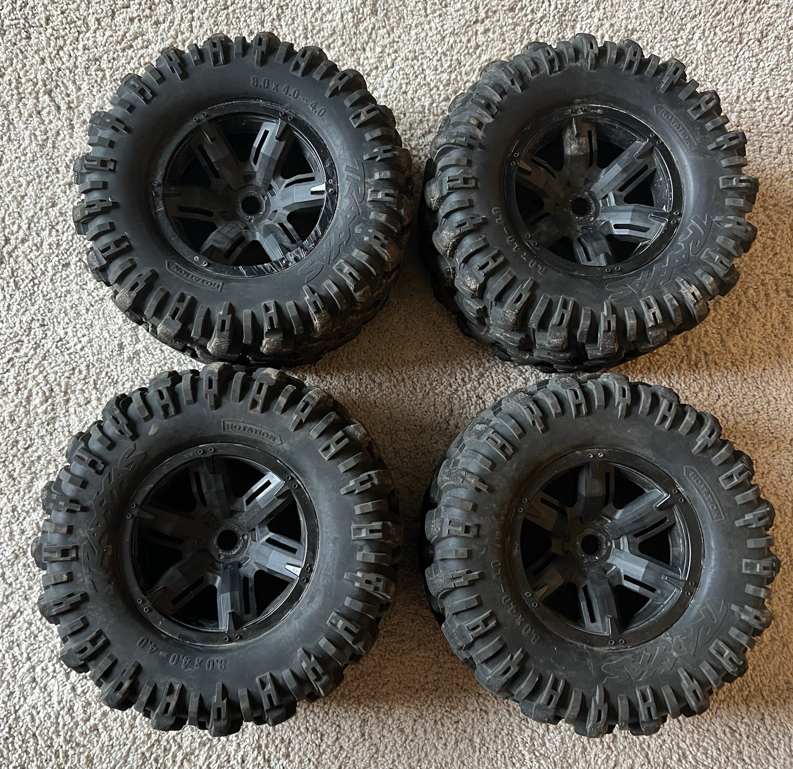 Traxxas X-Maxx Black Wheels w/ Maxx AT Tires Part# 7772X Set of 4 XRT 24mm Hex