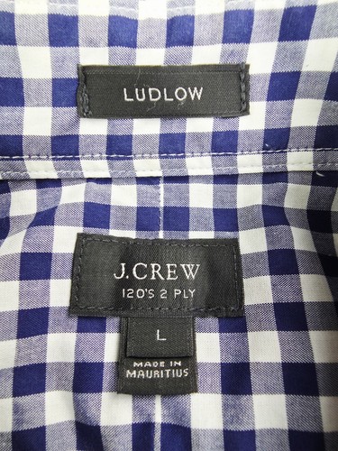 J. Crew Ludlow Size Large Mens Navy White Check Spread Collar Long Sleeve Shirt - Picture 4 of 8