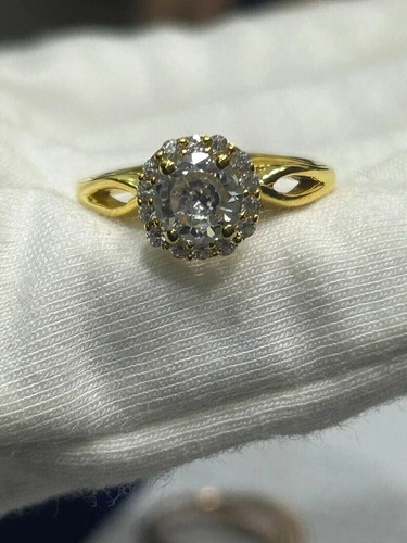 Anello di fidanzamento donna placcato oro giallo 14 carati diamante taglio tondo 2 ct - Foto 5 di 10