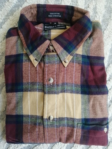Preswick & Moore Men's Sz Medium Green Brown Check Button-Up Shirt Cotton - Picture 8 of 12