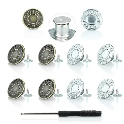 Jeans Button Replacement Screw, Jean Buttons for Loose 17mm 5 Brass + 5 Silver - Bild 1 von 6