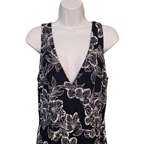 Lauren Ralph Lauren Blue & White Floral Faux Wrap Sleeveles Jersey Midi Dress 10 - Picture 4 of 13