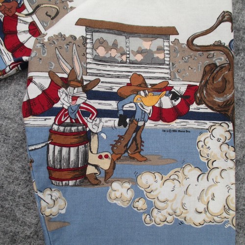 Vintage Looney Tunes Shirt Womans XS Blue White Western Rodeo Karman Print 90s - Picture 4 of 17