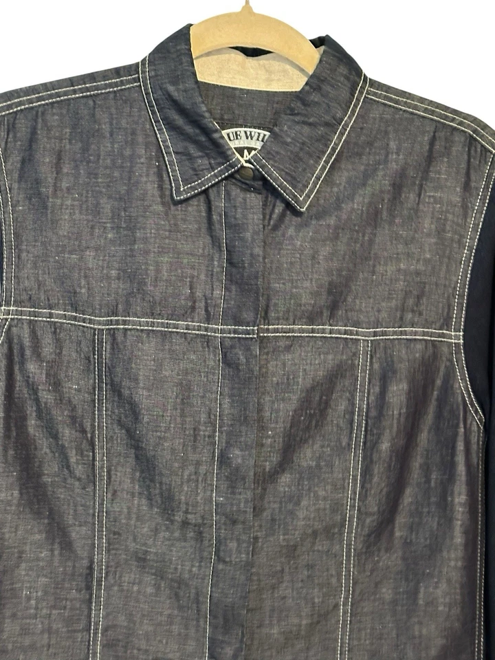 Cárdigan Chaqueta Azul Willi's Dinamarca MEDIANO Snap Denim Elevada Básica Preppy Nuevo Foto 2 de 4