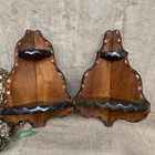 Pair Of Small Corner Shelves - Folk - Dark wood - Varnished - Cottage