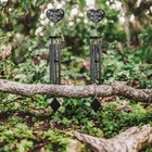2-PC Gift Set 40" Long Metal Black Heart Shape Wind Chime Ornament Garden Decor