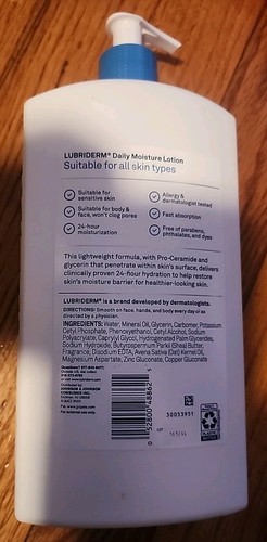 New Lubriderm Daily Moisture Lotion Fragrance-Free 24 Ounce Normal to Dry - Picture 3 of 3