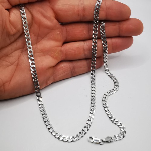 Collana vintage pesante argento sterling 925 catena piatta unisex - 22 pollici - 18,51 g - Foto 5 di 8