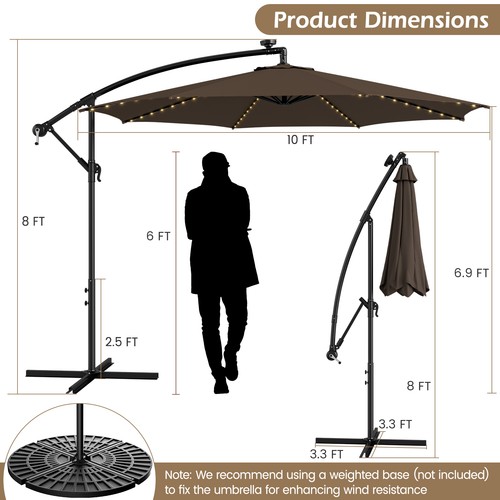 10' Patio Solar-Lighted 112 LED Cantilever Offset Umbrella Crank Tilt Outdoor - Picture 2 of 7
