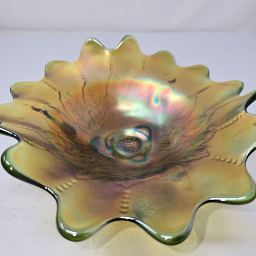 Northwood grün Karneval Glas irisierend Blatt und Perlen Fuß Schale - Bild 5 von 10