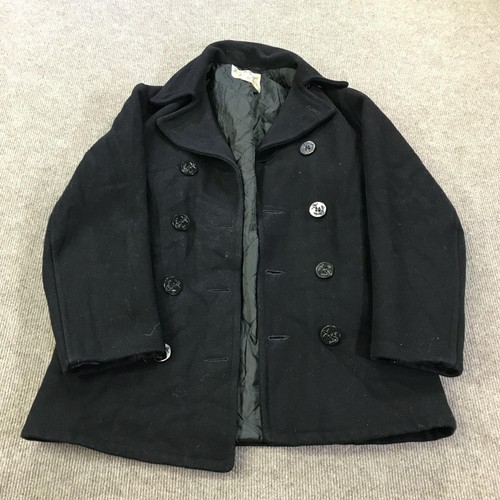 Vintage Fox Knapp Mantel Herren 34 Schwarz Wolle Peacoat Zweireiher Made USA 60s - Bild 1 von 19