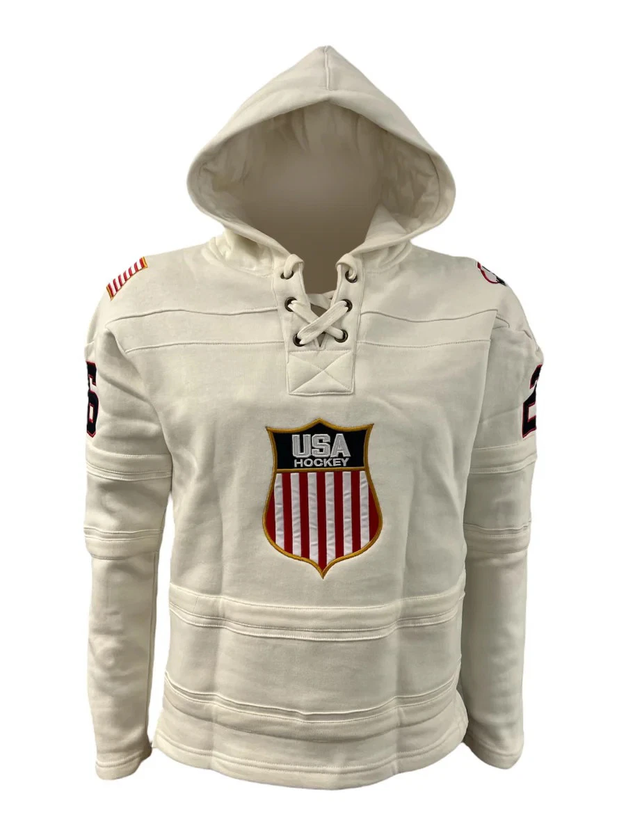 USA Hockey Shield Logo Vintage Look White Lace Hoodie
