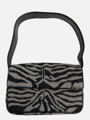 Staud Women's Black Tommy Beaded Two-Tone Zebra Hand Purse Shoulder Bag