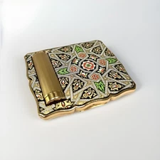 Rare Vintage Stratton Powder Lipstick Compact Case- Gold Red Green- Free Ship