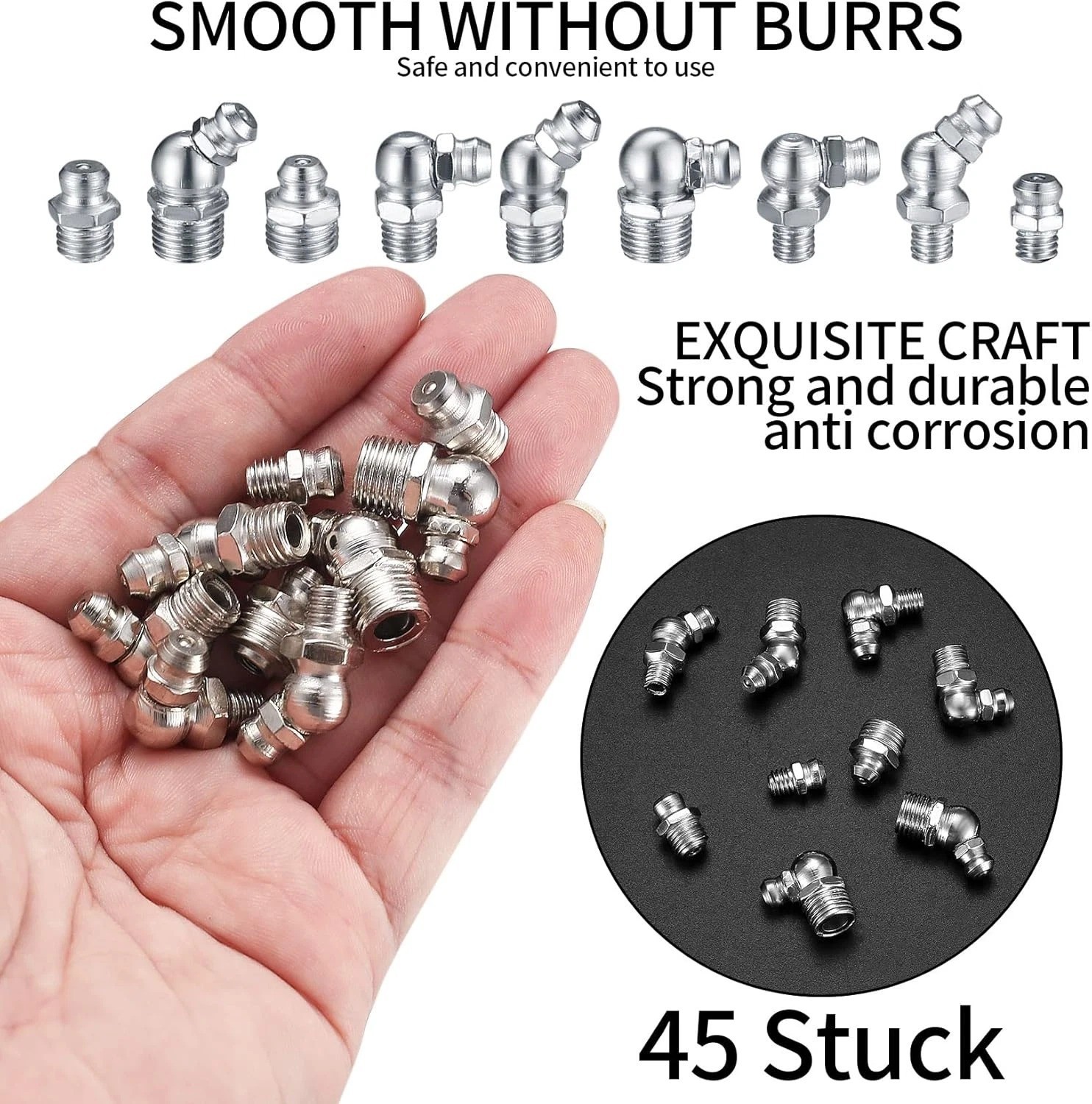 60Pcs Metric Grease Fittings Kit,Straight and Angled Grease Zerk Kit, M6 M8 M10