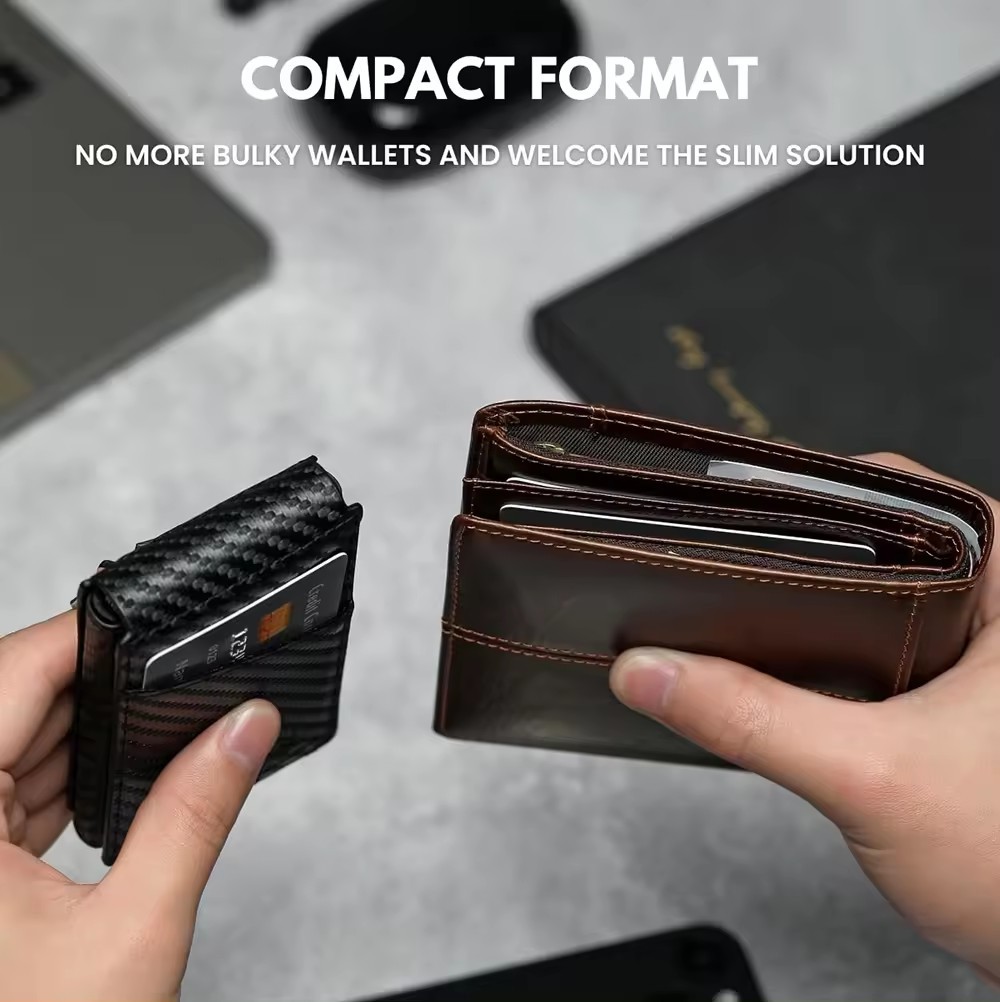 Slim Carbon Fiber Bifold Wallet – RFID Blocking, Money Clip, Stylish Men's Gift