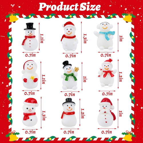 Jansun 45 Teile Weihnachten Mini Harz Schneemann 9 Stile Mini Schneemann Figur mit - Bild 2 von 7