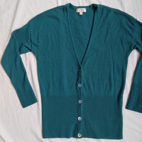NORDSTROM Collection 100% Cashmere V-Neck Cardigan Sweater Green Size Medium - Picture 3 of 10
