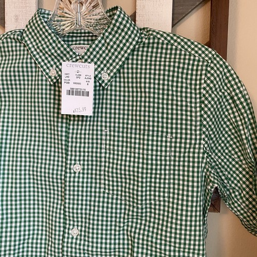 NWT Crewcuts 8 Small Boys Secret Wash Shirt Green Gingham Long Sleeve Checkered - Picture 4 of 15
