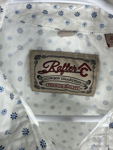 Rafter C Button Up Hemd Medium weiß Blumenmuster Perlen Druckknopftaschen Logo Herren - Bild 4 von 9