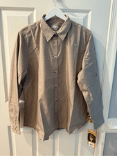 Chef Works Khaki Long Roll Tab Sleeve Shoulder Pocket Button Down Shirt sz XL NW
