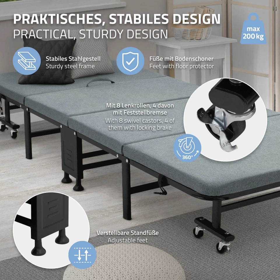 Lit d'invité simple pliant cadre métallique noir matelas intégré mousse 80x190cm - Photo 3/4