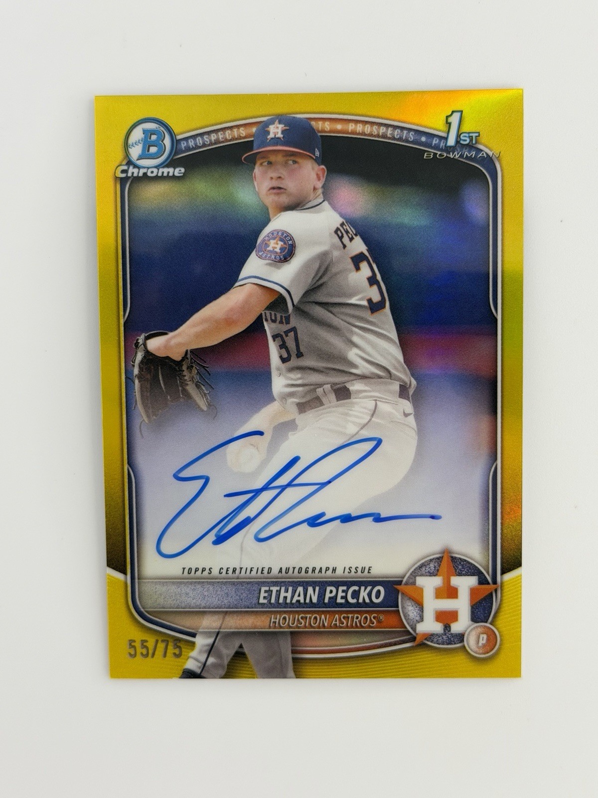 /75 ETHAN PECKO 2025 BOWMAN CHROME 1ST AUTO YELLOW REFACTOR ASTROS 🔥