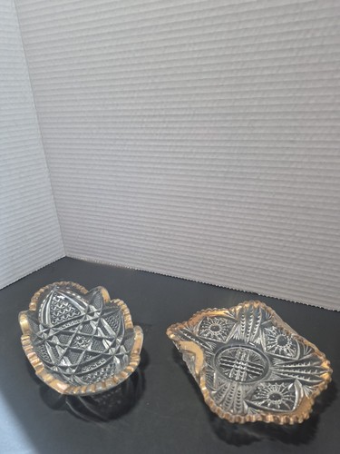 Antique Tarentum Glass 1900's U-Shape Folded&Cut Glass Saw Tooth Gold Edge Dish  - Picture 2 of 13