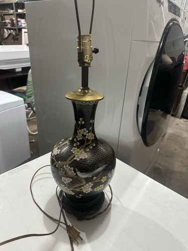 Vintage Chinesische Cloisonné Metall Lampe Vogel Blumen Baum Messing - Bild 1 von 8