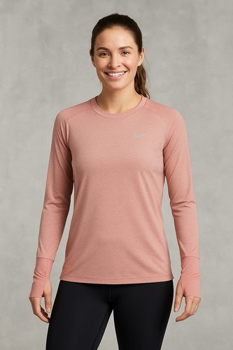 Nike Dri-Fit Element Running Shirt Women M Pink Long Sleeve Stretch Lightweight - Picture 2 of 10