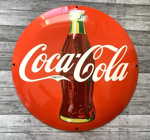VINTAGE 12" Dome COCA-COLA SODA POP COKE PUMP STATION PORCELAIN OIL GAS SIGN