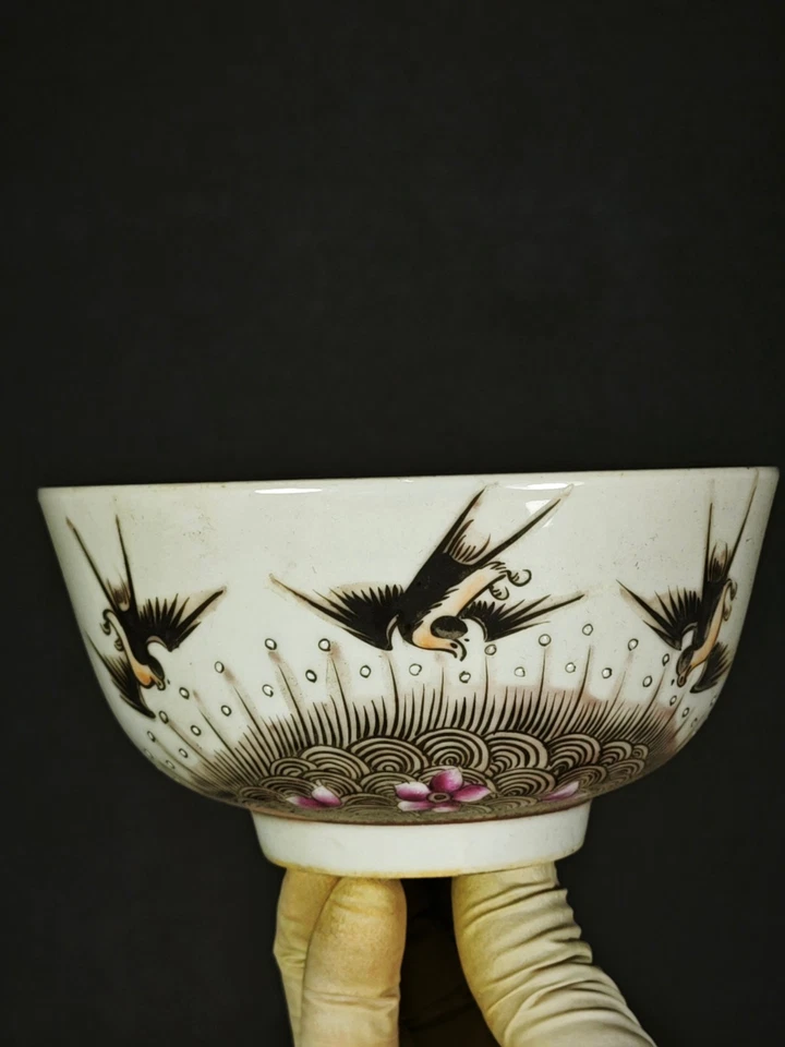 Antiga tigela colorida chinesa de porcelana Tongzhi anunciando boas notícias - Imagem 3 de 4